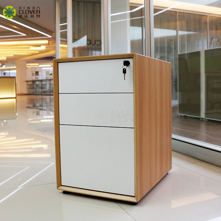 High Quality Modern No Handle Design Under Desk 3 Drawers Melamine Wooden Mobile Pedestal cabinet