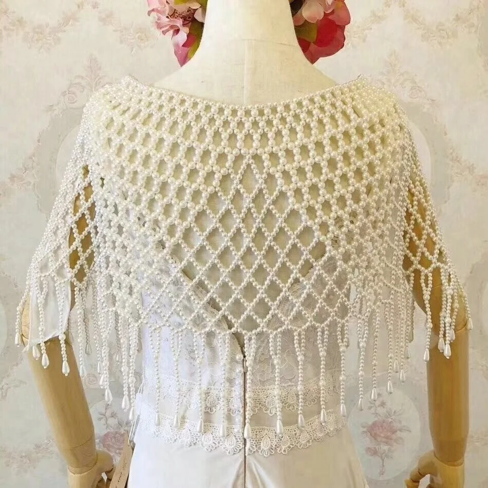 
wuku crystal lace bridal handmake pearls jacket bolero 