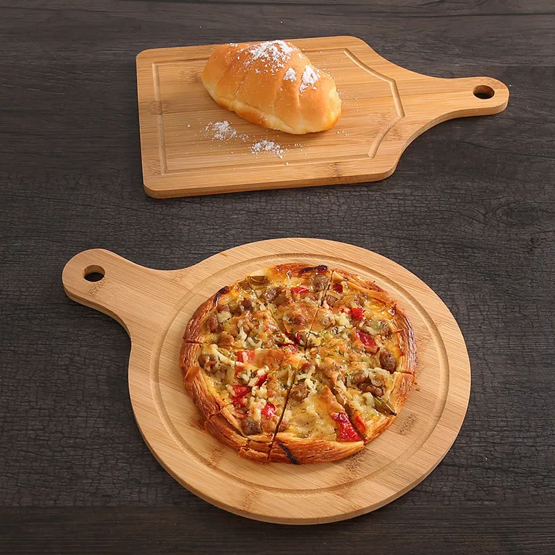
Homemade Large Round Available Cutting Board Bamboo Wood Pizza Peel 
