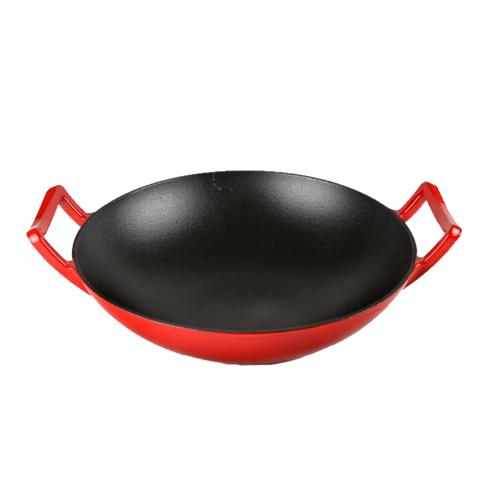 Induction Japanese Enamel Cast Iron Wok Pan With Wooden Cover