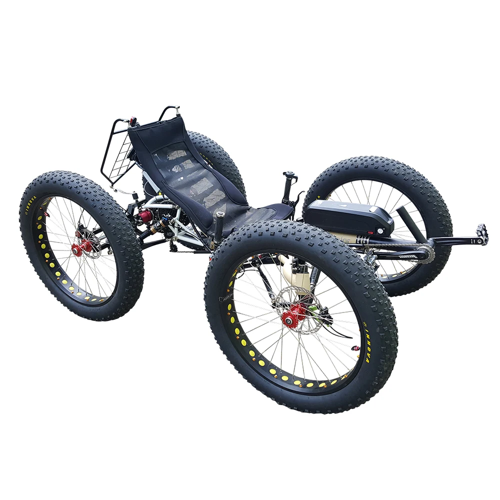 4x4 Off-road 500watt Mid Drive Motor Electric Fat Tyre Recumbent Quadricycle For Sale