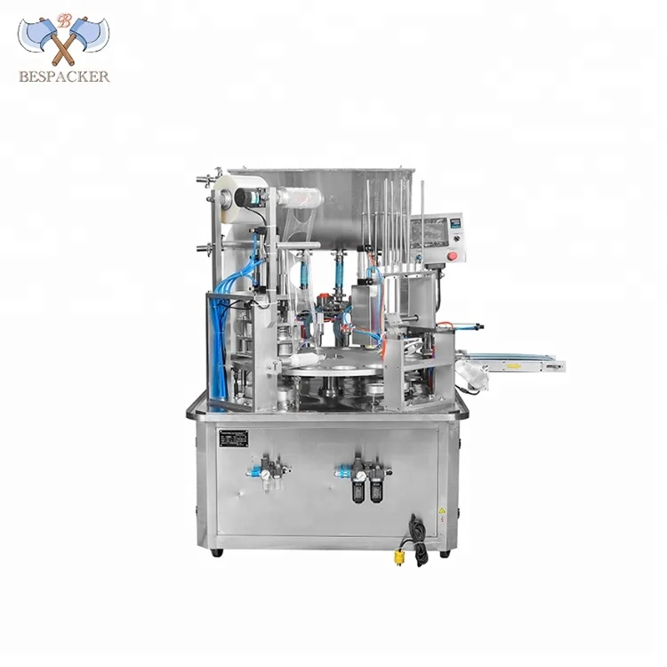 Automatic rotary type plastic capsule coffee machine cino cup filling and sealing machine with gas flush and lid