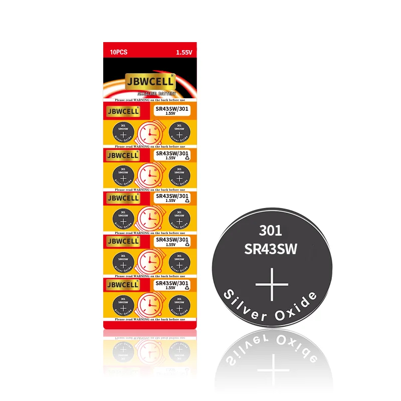 1.55V SR43SW 301 silver oxide button cell battery for watches