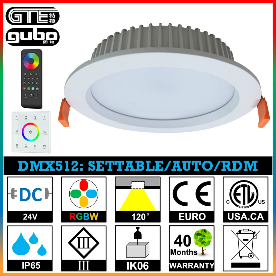 
IP65 Waterproof RGBW LED Recessed Downlight 4C@24W 96W 