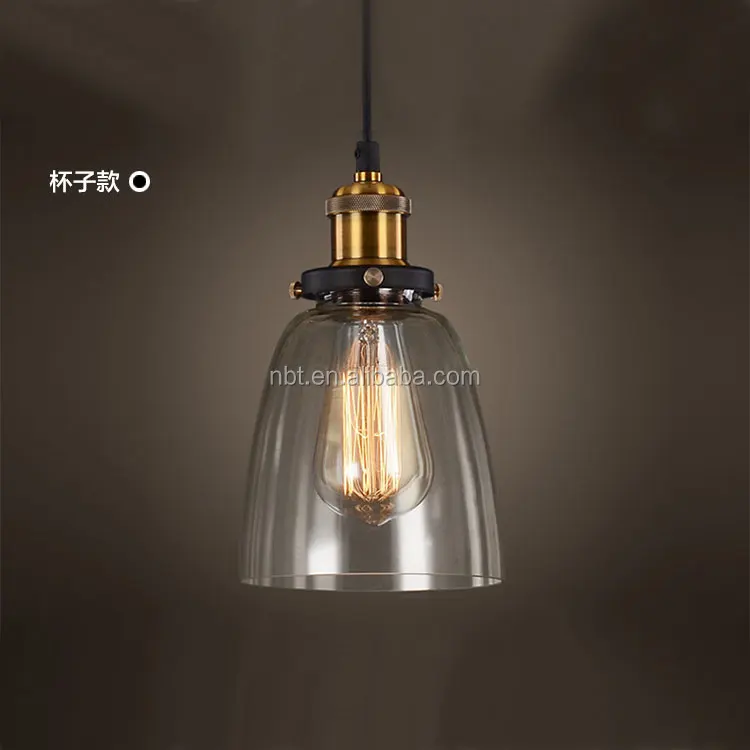 American Country Pendant Light Antique Industrial Lamps Glass Lampshade Edison Bulb Hotel Pendant Lamp