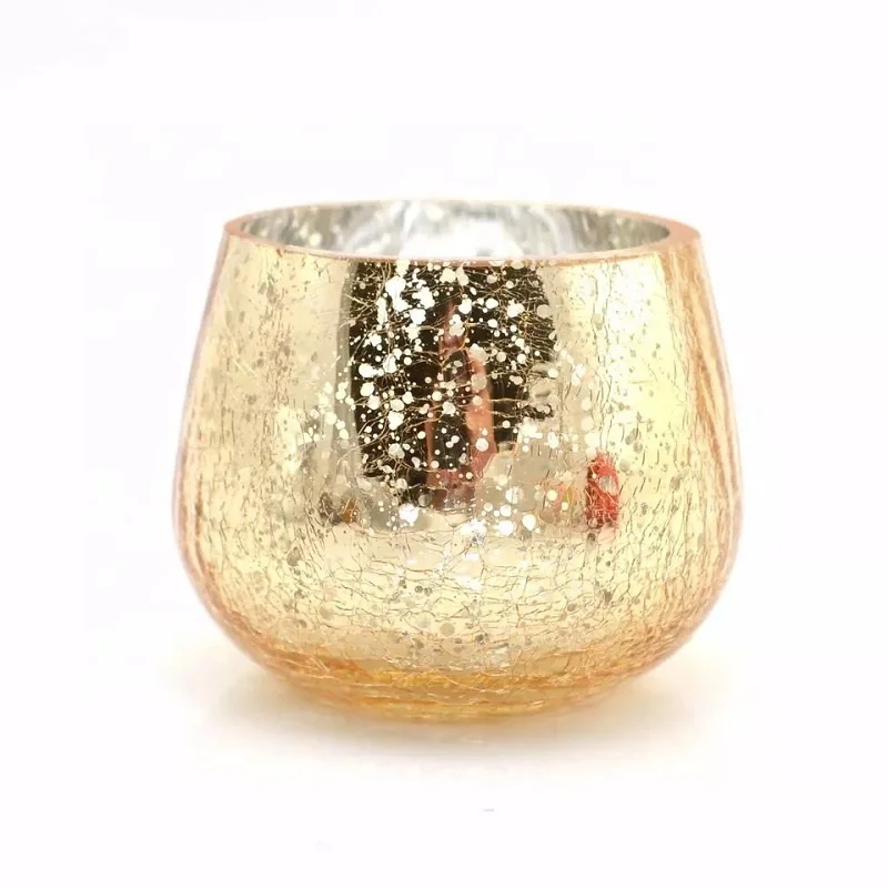 Shanghai Linlang Wholesale Decorative Colored Glass Candle Holder Round Cracked Glass Candle Holder
