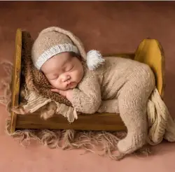 Baby Pink Outfit Angora Knit Teddy Bear Hat Romper Set Crochet Newborn Overall Photography Props Fluffy Bear Bonnet Pant Props