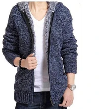 2014 man winter plus size thick velvet cotton hooded fur jacket men winter padded knitted casual sweater Cardigan coat