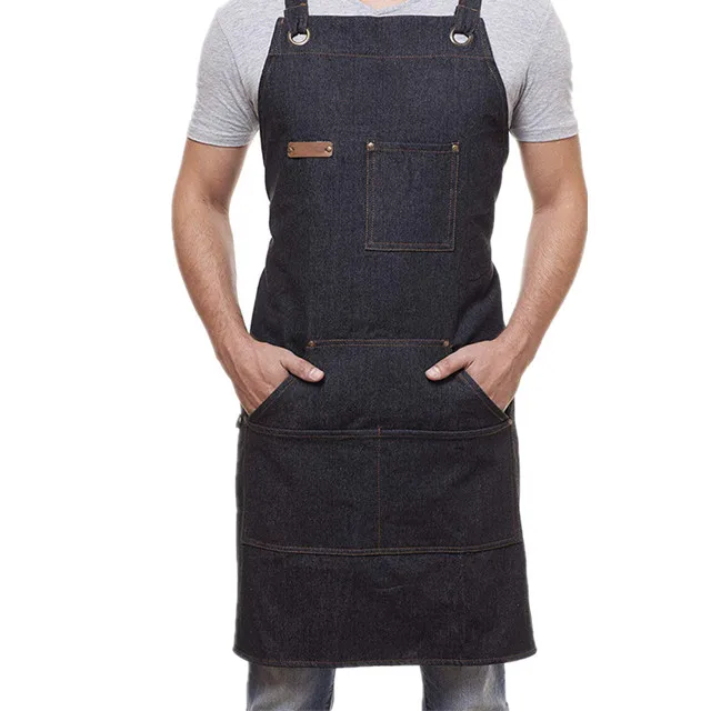 Wholesale Kitchen BBQ Grill Black Chef Denim Apron With Quick Release