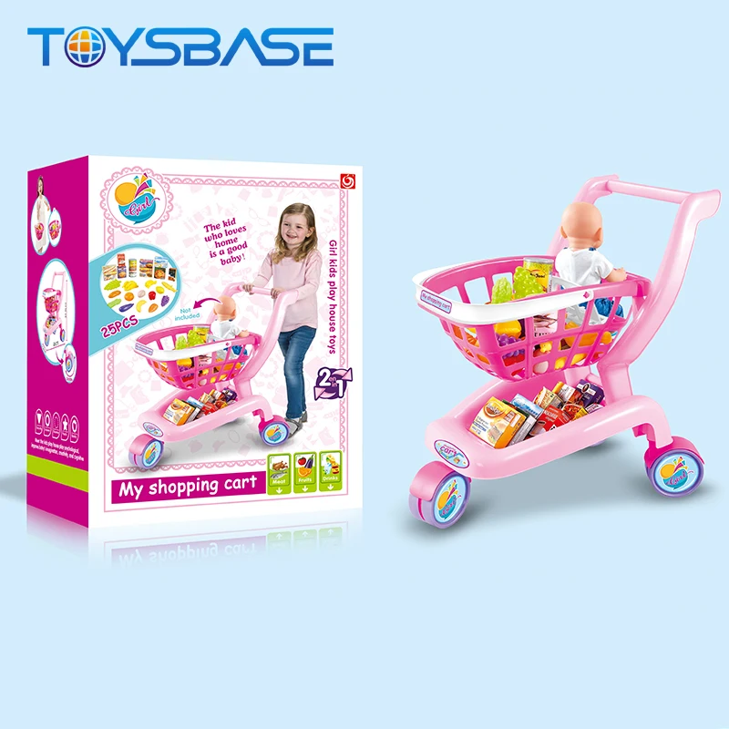 Pretend 2 In 1 Supermarket Cart Play Set Girls Toy Shopping Trolley