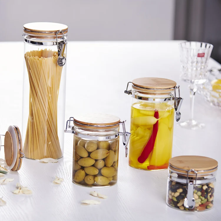 Sealed Food Storage Canisters for Tea, Coffee, Spices, Cookies, Sugar - Glass Jar with Bamboo Lid