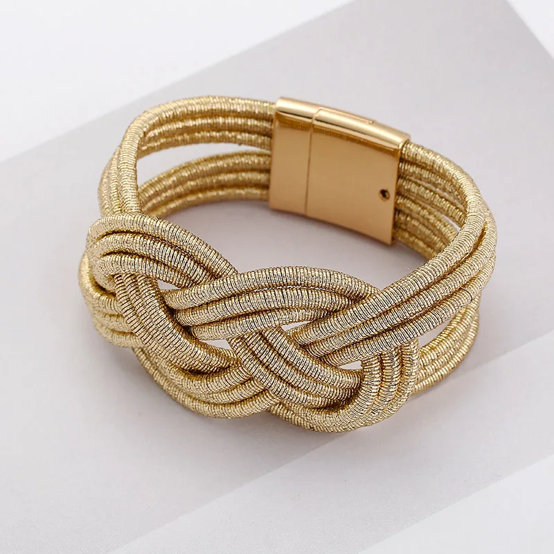 
Metallic Cord braided bracelet for women Fashion jewelry gold plated magnetic bracelet luxury style 