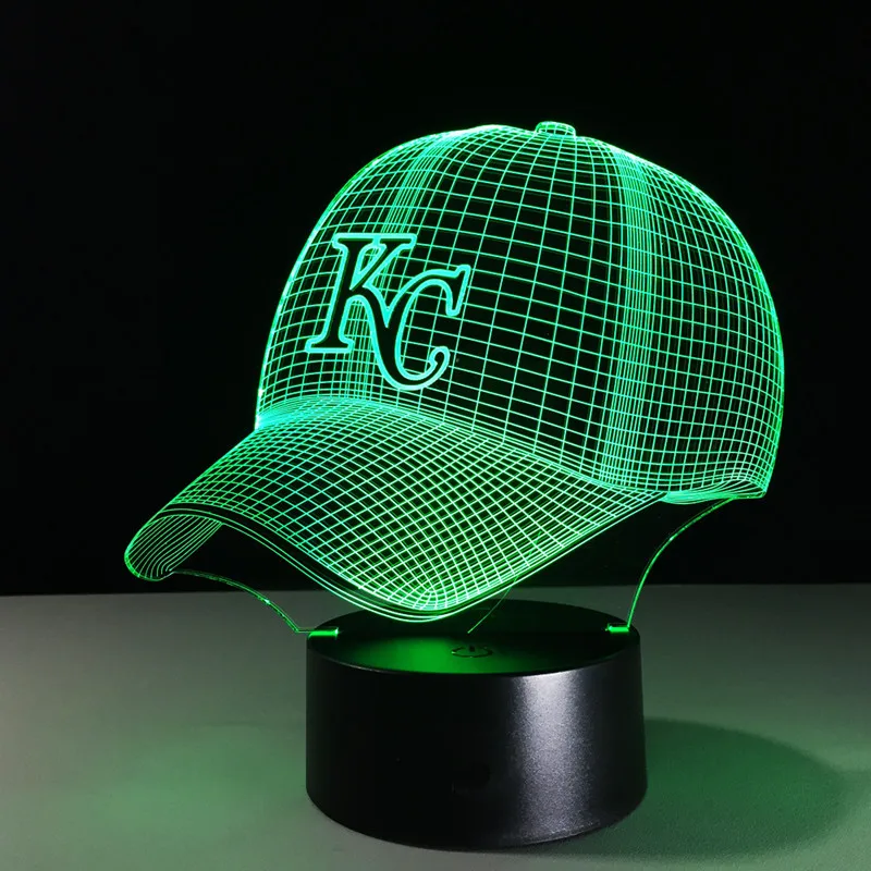 Novelty MBL Kansas City Chiefs Royals Baseball Cap Illusion LED Night Light Colorful Hologram 3D Desk Lamp for Home Decor Gifs