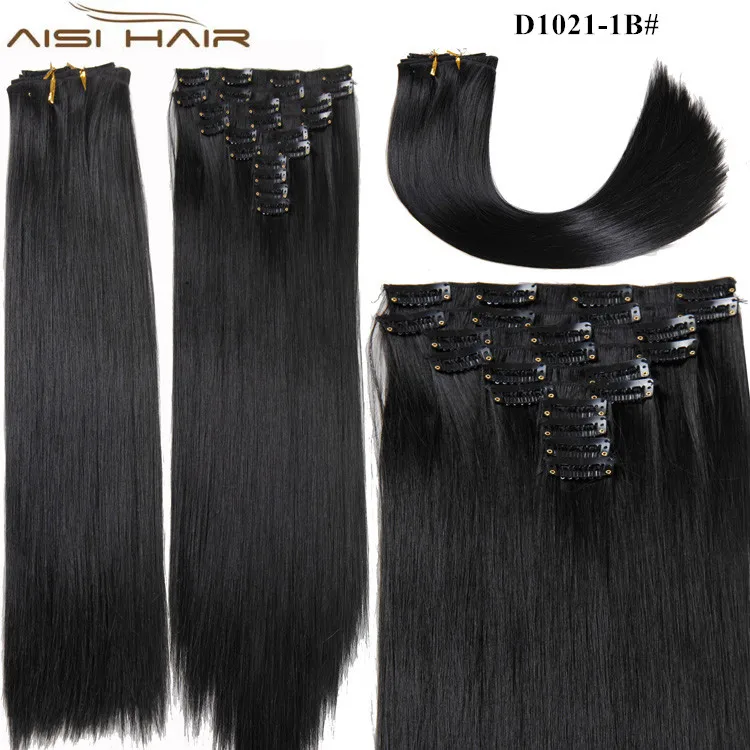 Aisi волосы оптом, шелковистые прямые волосы 25 дюймов, термостойкие синтетические 22 зажима для наращивания волос для чернокожих женщин