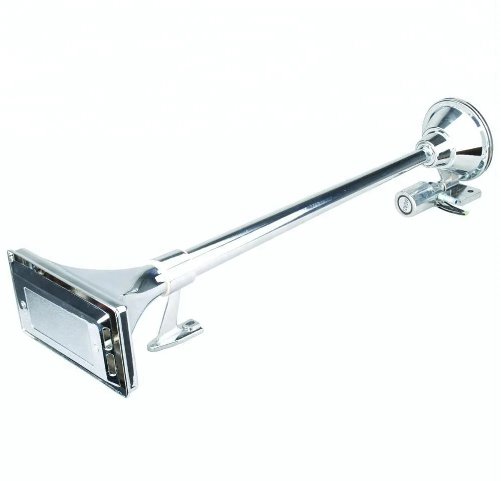 Single Chrome Plated Train Air Horn with Weather Protection Cover 12V/24V, Ideal for Truck Semi,Rv,Boat