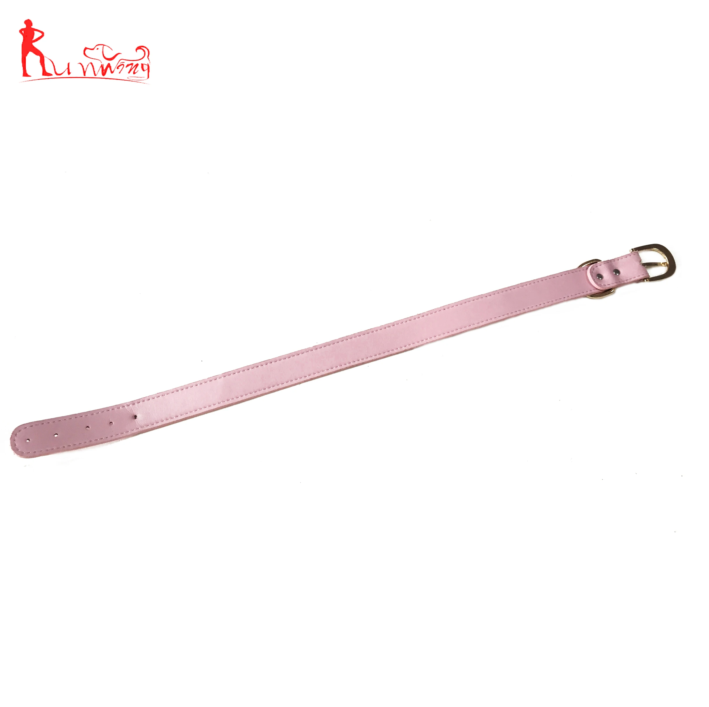 Custom Soft Pink Leather Dog Collar , Adjustable Golden Metal Clip for Small, Medium ,Large Size
