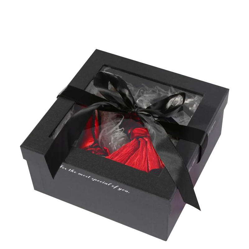 luxury custom plastic PVC window paper gift packaging box with ribbon