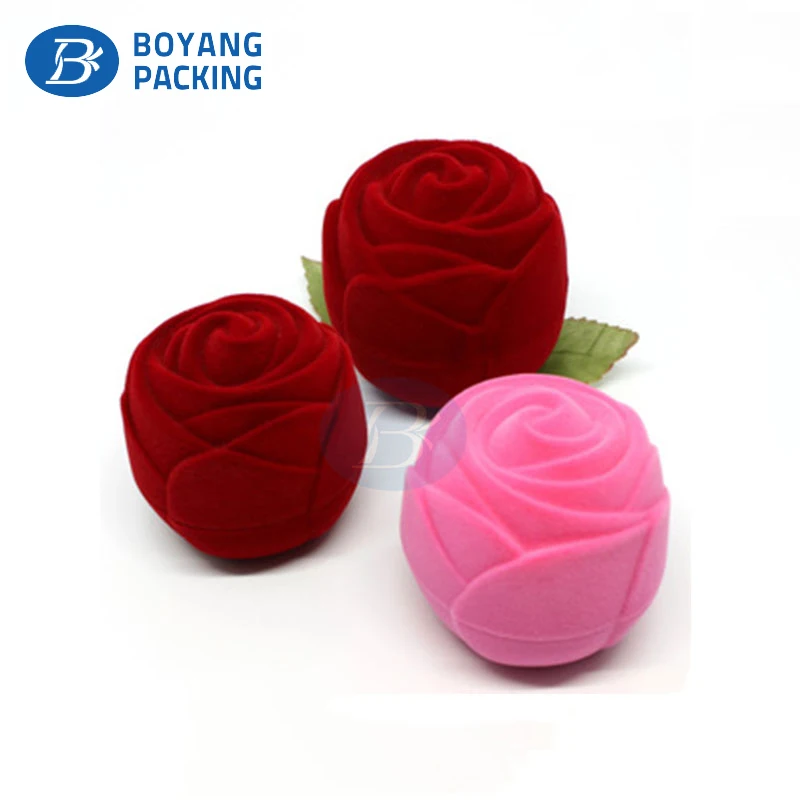 Custom jewelry packing Velvet Flocking Red Flower Rose Shape Wedding Ring Box