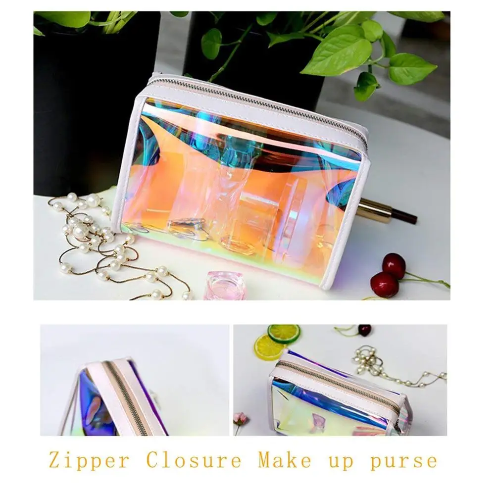 HOMEIN Womens PVC Clear Hologram Transparent  MakeUp Bag for Girls