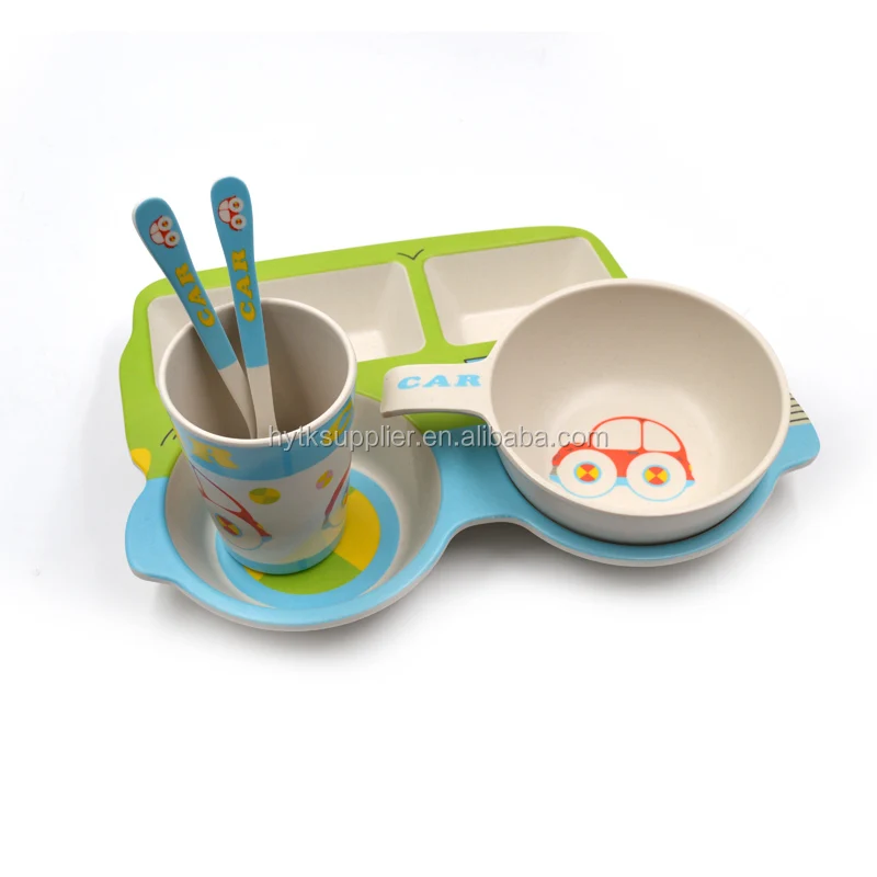Car shaped bamboo fiber divided food tray for kids