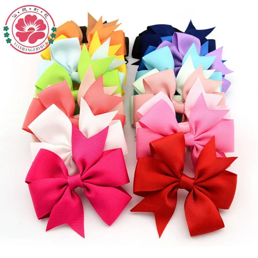 Handmade baby V ribbed ribbon bow hairpin hair bows 20 colors for choose