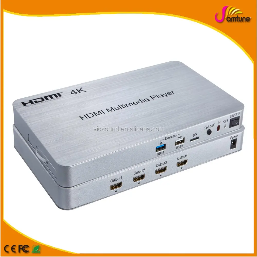 4 порта HDMI Ultra HD player H.264 4 К * 2 К 3D