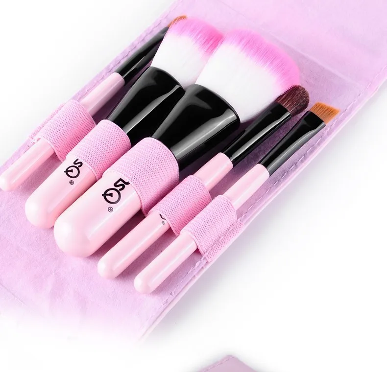 MSQ 5pcs cute pink travel size make up brush set wtih mirror mini fashion makeup brush tools