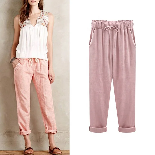 
Cotton and linen fertilizer plus-size loose thin linen nine minutes of pants 