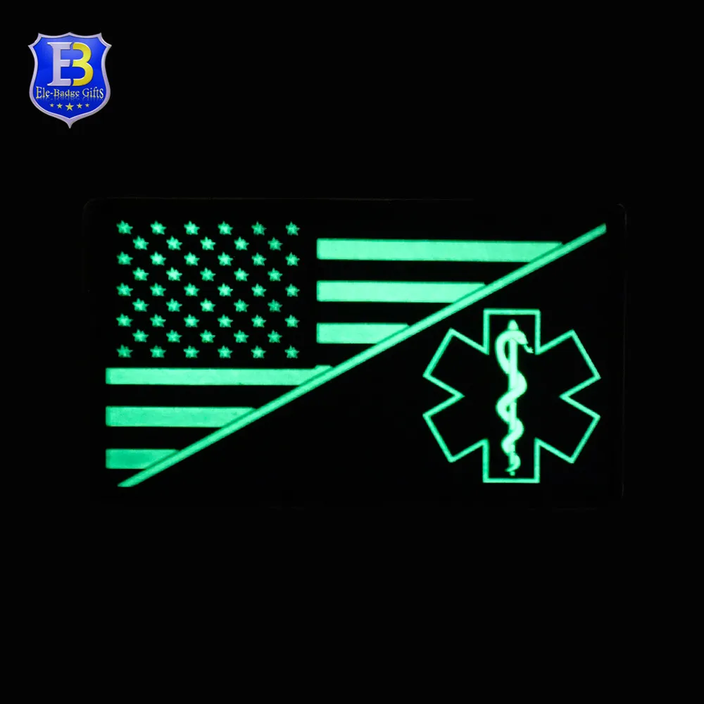 Custom Rubber Wolf Badge Grow In Dark Spinning PVC Logo Patch With Hook And Loop