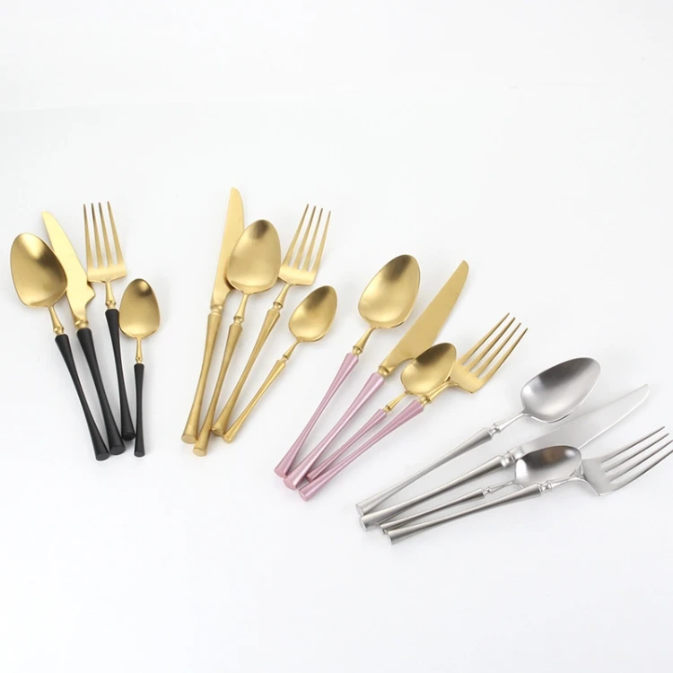 K9612 Stainless steel 304 restaurant bulk gold plated black tableware set