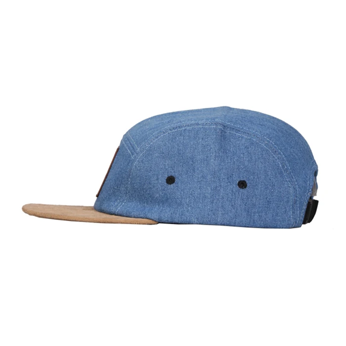 wholesale flip up brim denim no logo hemp design your own 5 panel hat cap