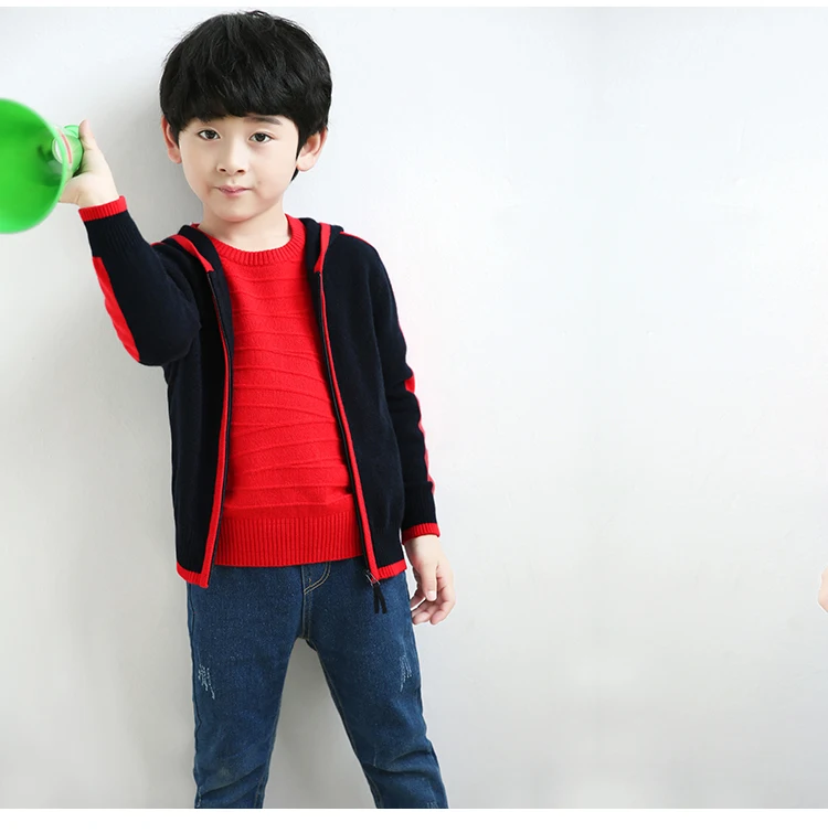 Жаккардовые удобные 100% кашемир с капюшоном Детский вязаный кардиган свитер