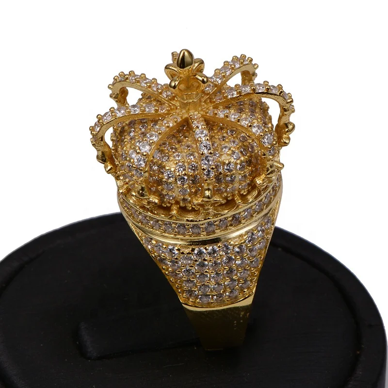 14K Gold 3D Iced Out Crown Diamond Ring For Man