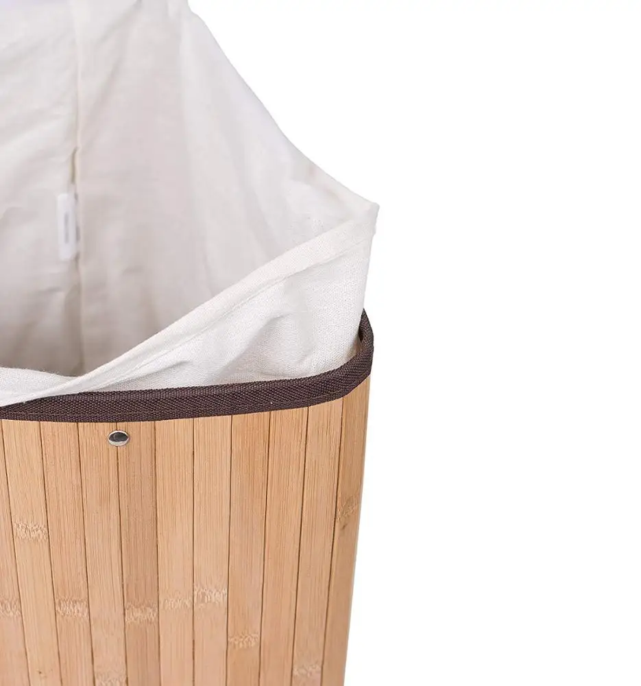 
Corner Laundry Hamper with Lid and Cloth Liner Bamboo Natural Easily Transport Laundry Basket Collapsible Hamper 