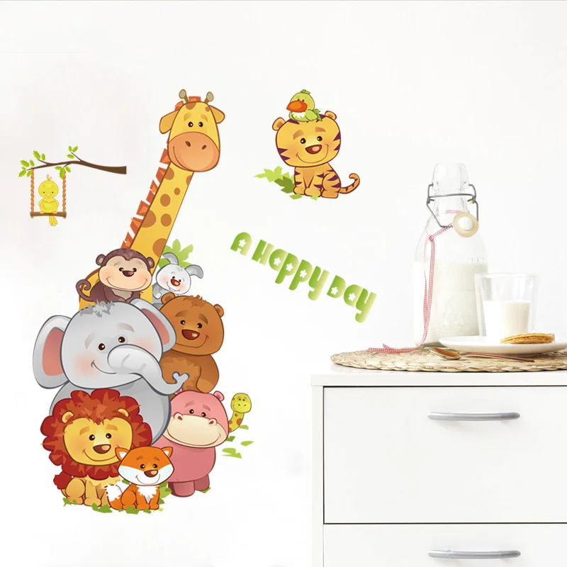 Removable PVC Colorful Animal 3D Kids Sticker Home Decor Background Wall sticker