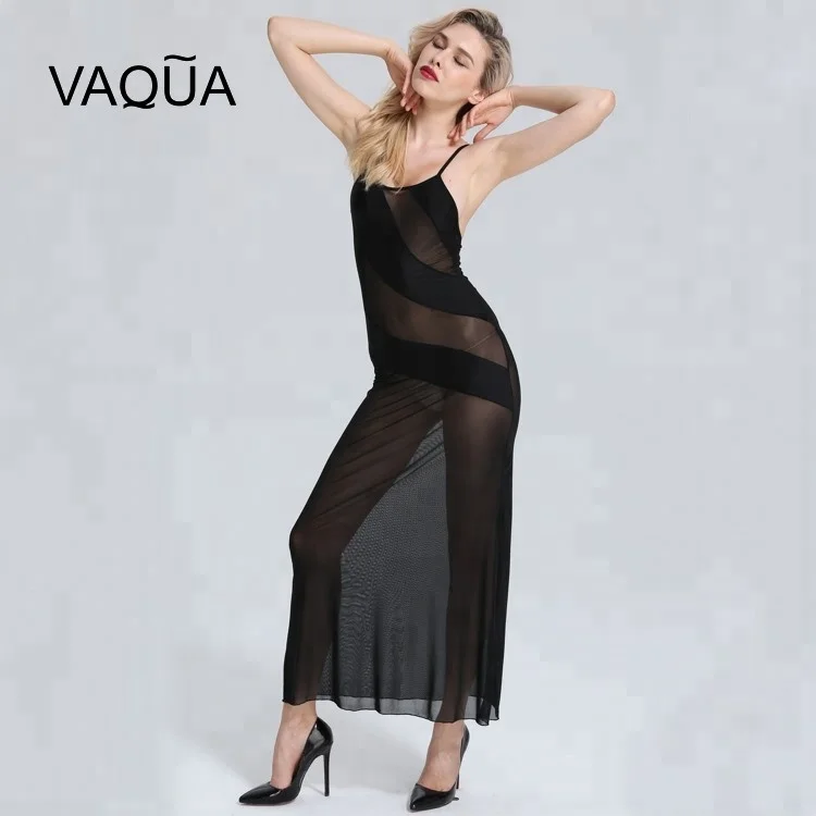 China Factory Black Mesh Hot Ladies Sexy Transparent Dress