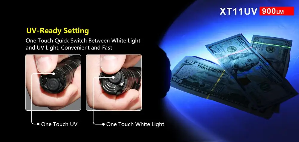 Klarus XT11UV Flashlight XP-L V3 365nm UV max 900LM Rechargeable Torch