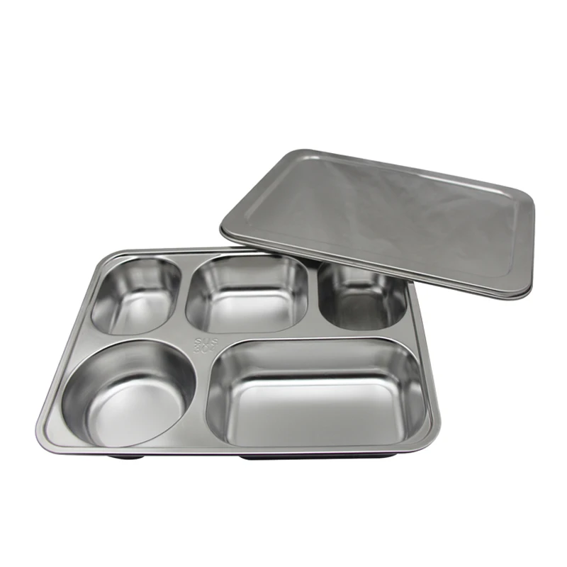 High Quality Stainless Steel Food Tray Plate Lunch Tray Food Tray With 5 Compartments