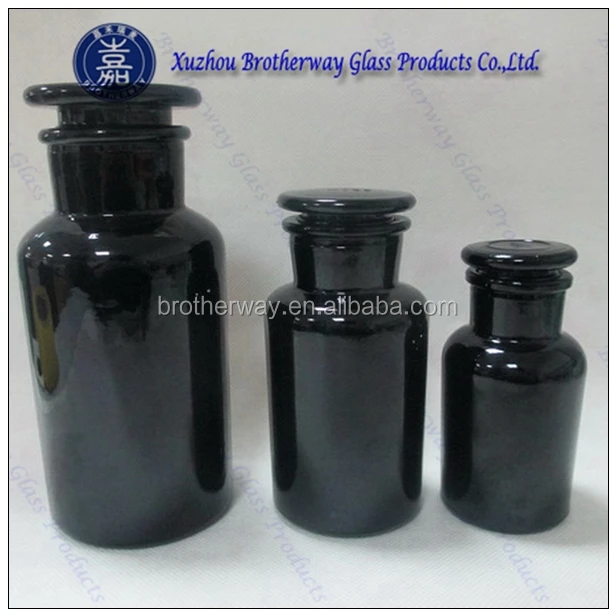 250 мл черная окрашенная стеклянная бутылка для аптеки со стеклянной пробкой