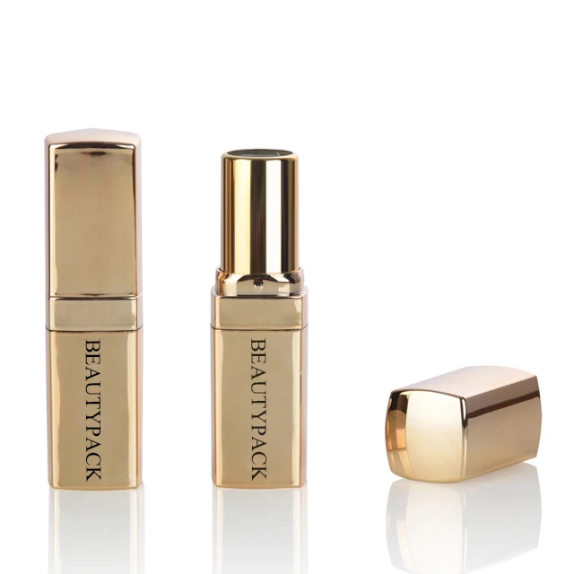 Luxury Empty Plastic Square Shiny Lipstick Tube Container Gold Custom Logo