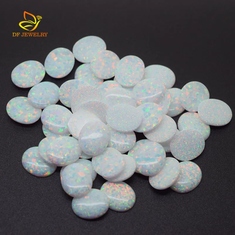 Flat Back Oval Cabochon White Synthetic Opal Stone