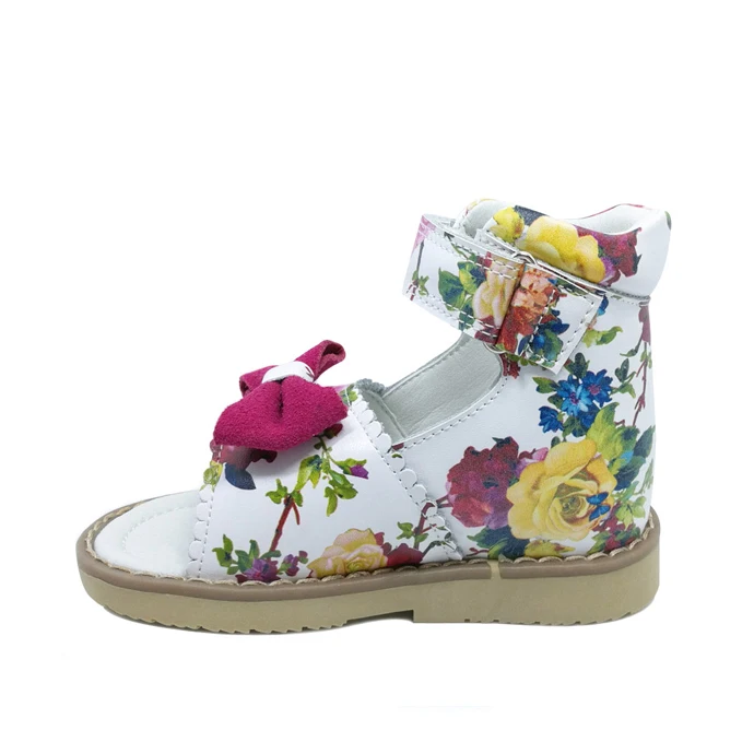 Baby Girls OEM Turkey Printing Flower Fashion Kids Toddlers Orthopedic Summer Cute Stylish Luxury Leather Sandals with Bow Knot