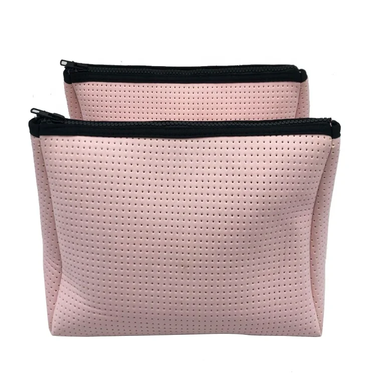Wholesale Neoprene Large Perforated Pink Cosmetics Makeup Bag