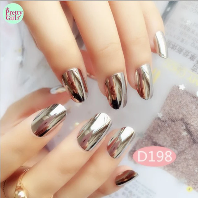 Wear A Silver-plated false nails finished Manicure finished hand finger elegant 24pcs long private label false nails do not fade