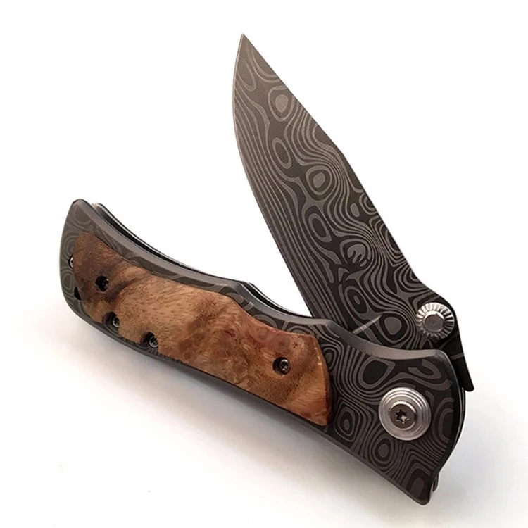 Персонализированные узор из дамасской стали складной карманный нож для повседневного использования, карманный складной нож с деревянной ручкой для выживания на природе