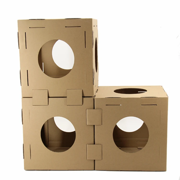 Cube cardboard cat play house