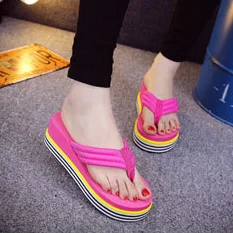 New bow high-heeled flip-flops for summer stylish beach slope slippers with platform soles