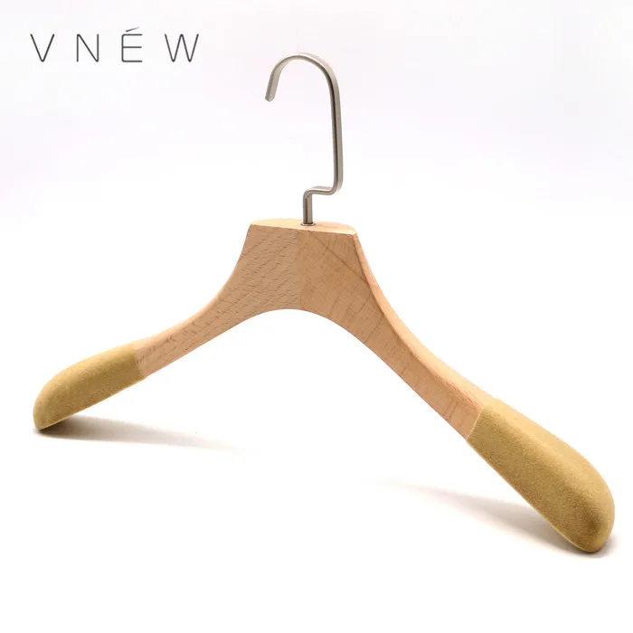 High quality hanger custom shoulder velvet flocked non slip wood clothes  hanger