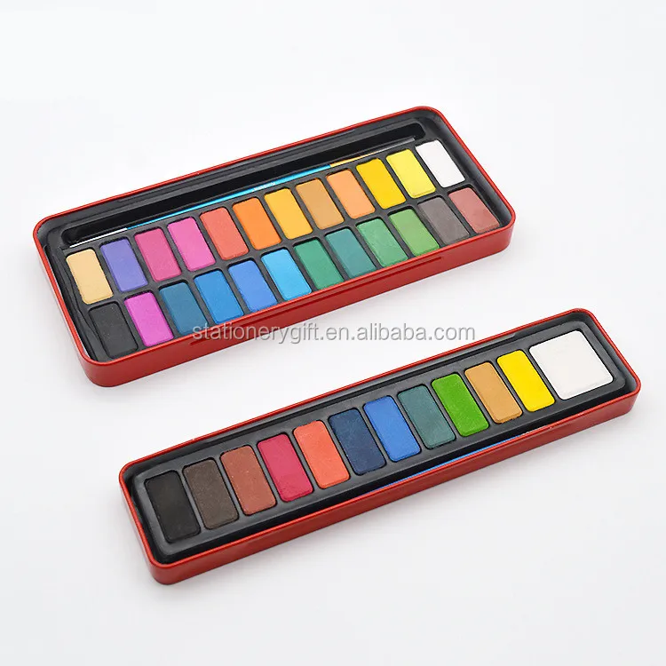 24 цвета, красная жестяная коробка, индивидуальный профессиональный набор цветных акварельных красок