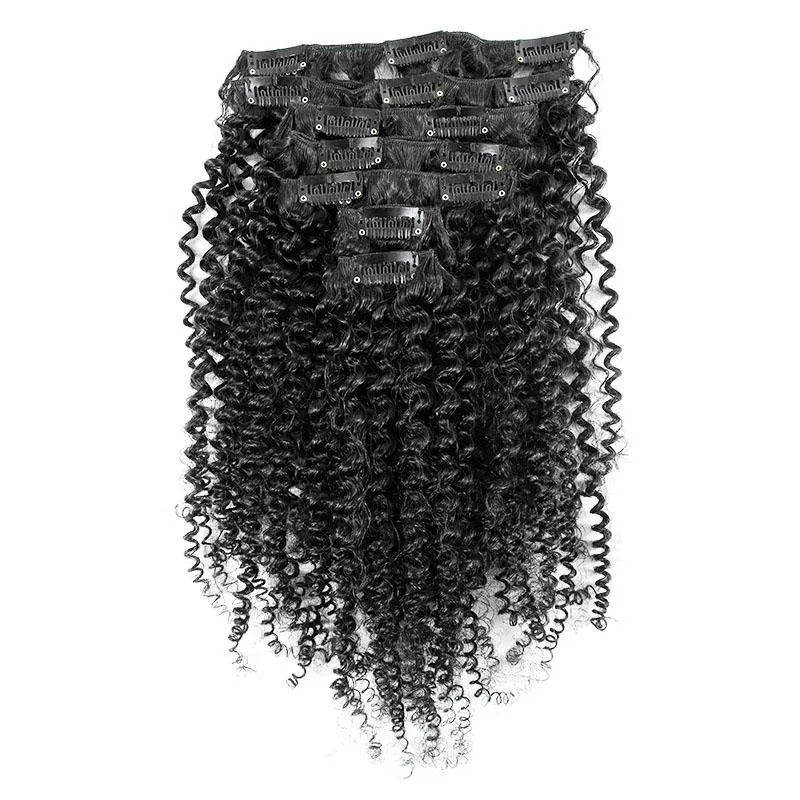 
Beauty yough girl Natural black curly Wave Virgin remy human hair clip in hair extensions 